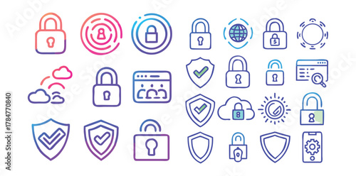 Cybersecurity & Privacy Icons Pack | Data Protection, Shield, Password, and Network Security Vector Set