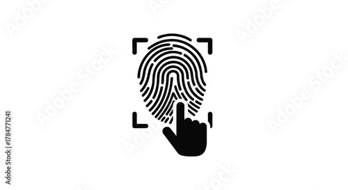 Fingerprint scanning icon with a hand touching the fingerprint for authentication and security purposes