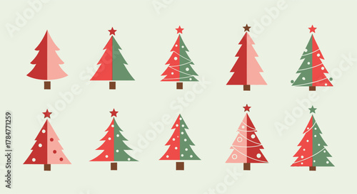Collection of Festive Christmas Trees with Star Toppers.