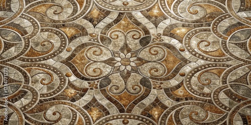 Wallpaper Mural Intricate Stone Mosaic Tile Design Featuring Swirling Patterns and Floral Motifs in Earthy Tones Torontodigital.ca