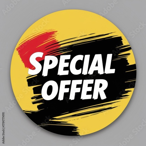Round special offer sticker with brush stroke design