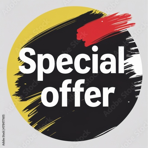 A special offer sticker with black yellow and red paint
