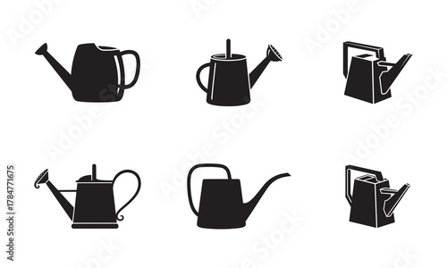 Collection of watering can designs isolated on white background for gardening