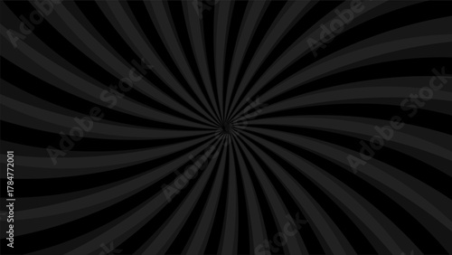 Black spiral radial rays background with vortex light pattern