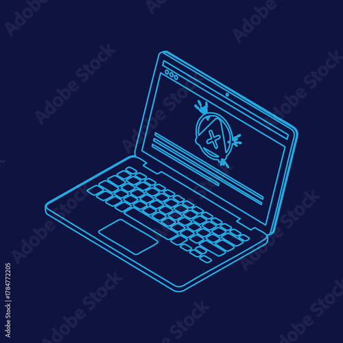 Modern Isometric Laptop Vector Graphic Featuring Medical Symbol for Healthcare Technology Solutions and Innovation in Digital Medicine Telehealth Services Design