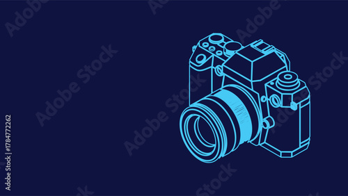 Stylish Camera Illustration in Blue Tones - Professional Photography Equipment Vector Graphic - Modern Camera Design - Photography Concept - Digital Art Creation