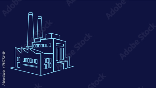 Stylized Factory Building Vector Illustration Industrial Manufacturing Plant with Smokestacks and Windows Clean Energy Production Modern Architecture Design Urban Landscape Blueprint