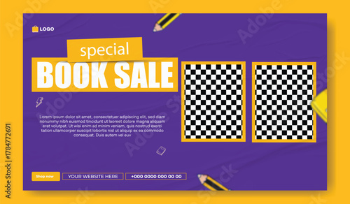 Special book sale announcement with stack of books and decorative elements on green background.
Exciting special book sale announcement featuring stacked books and graduation cap on a vibrant green.