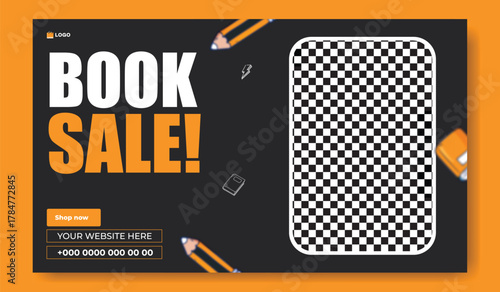 Special book sale announcement with stack of books and decorative elements on green background.
Exciting special book sale announcement featuring stacked books and graduation cap on a vibrant green.