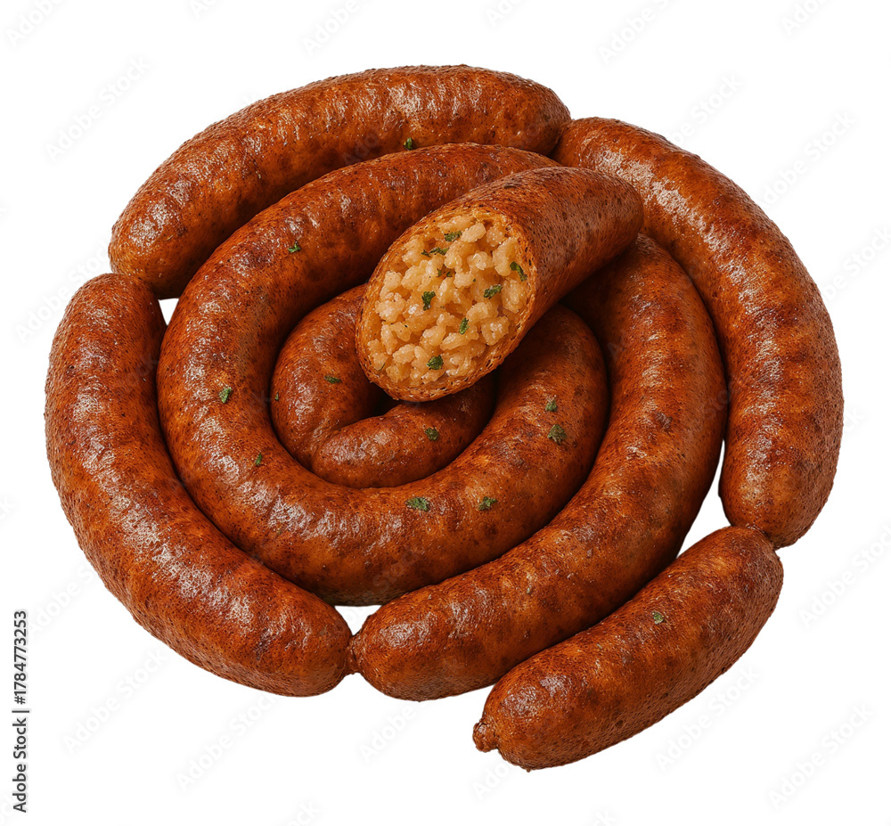 Fototapeta premium Egyptian Stuffed Sausage (Mombar) Filled with Rice – Isolated on Transparent Background