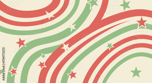 Festive abstract design with wavy lines and star shapes creating a joyful pattern.