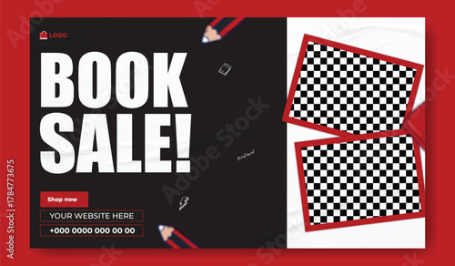 Special book sale announcement with stack of books and decorative elements on green background.
Exciting special book sale announcement featuring stacked books and graduation cap on a vibrant green.