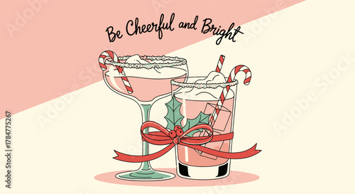 Festive Holiday Cocktails with Candy Canes and Holly.