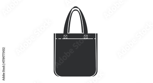 Simple dark gray silhouette of a reusable fabric tote bag with two handles on a white background