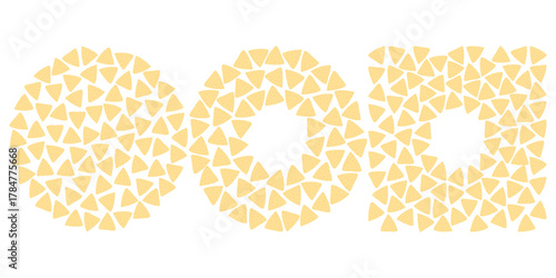 Hand drawn Nachos Circular and Square Frame Border Copy space Template and Round Backdrop Mexican Cuisine Minimal Flat Design Set. Isolated Vector illustration Mexican Related Content Menu card, price