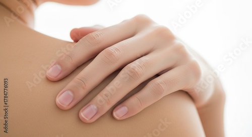 Shoulder pain relief massage therapy for muscle soreness and hand pressure point treatment for wellness