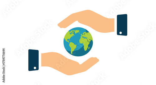 Two hands gently cradling and protecting the planet earth symbolizing global care and environmental responsibility