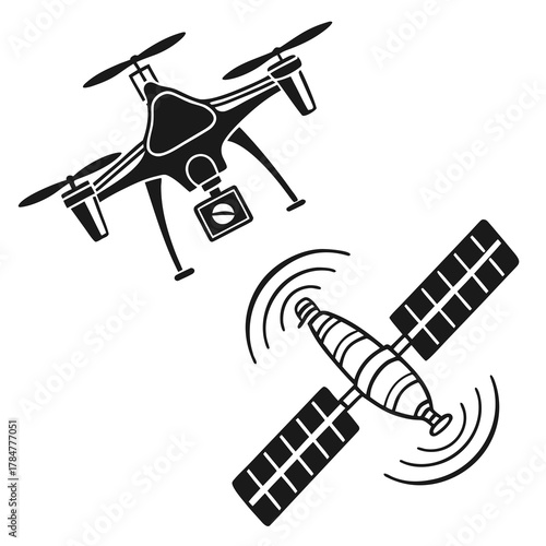 Drone and satellite icon representing technology and communication