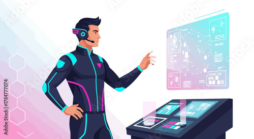 Futuristic technology interface operated by a professional in cyberspace system