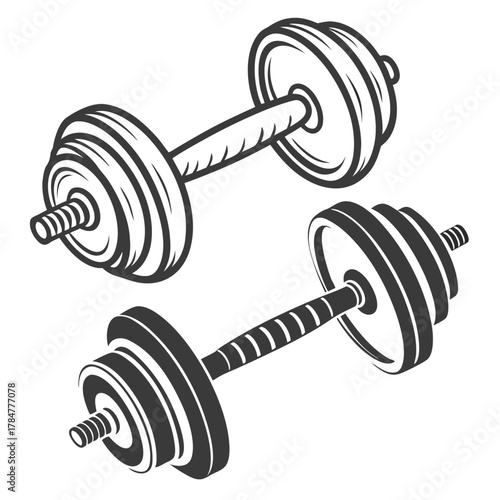 Two vintage style dumbbells isolated on white background