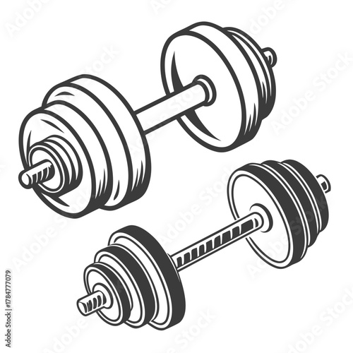 Two vintage style dumbbells on a white background fitness equipment