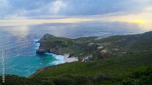 The green cliffs of Cape Point at sunset, Cape of Good Hope, South Africa