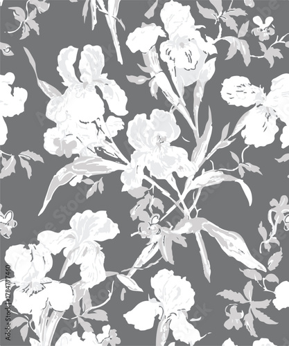 abstract, vector, monochrome, big flowers, all over textiles design, illustration digital image can be used for wrapping paper,allover,leaf,leaves