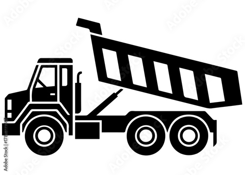 Dump truck vector illustration, Dump Truck Vector Illustration Isolated on White Background – Heavy Construction Vehicle Design for Building, Mining, and Industrial Transportation.