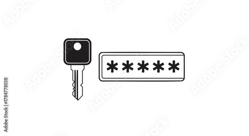 Illustration of a key and a password field with asterisks representing secure login and access to protected information