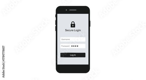 Smartphone screen displaying a secure login interface with username and password fields and a lock icon