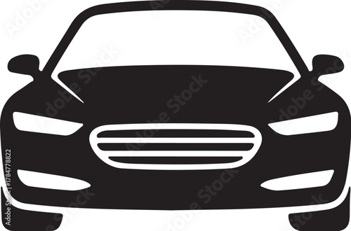 Front view silhouette of a modern car, an elegant sedan or coupe, auto vehicle transportation icon.