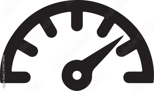 Performance speedometer gauge icon illustrating fast speed and high progress measurement, data