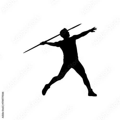vector silhouette of javelin thrower with white background