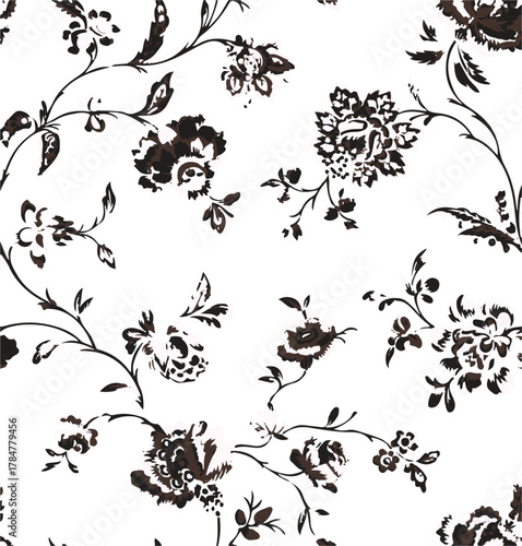 abstract, vector, monochrome, big flowers, all over textiles design, illustration digital image can be used for wrapping paper,allover,leaf,leaves