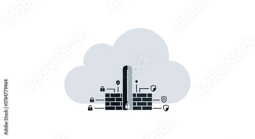 Digital cloud security concept with a firewall protecting data and networks from cyber threats and unauthorized access