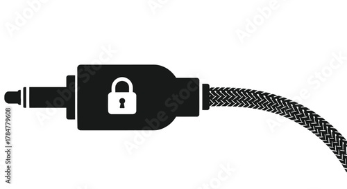 Black audio jack connector with a white padlock symbol indicating secure connection or protected data transmission