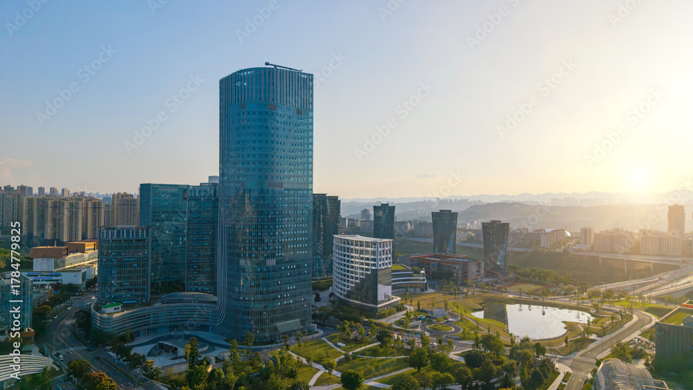Fototapeta premium Aerial shot of the science and technology park in Chongqing, China
