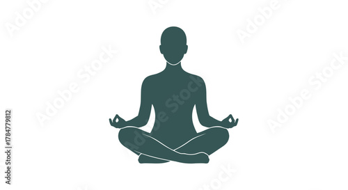 Silhouette of a person meditating in a lotus position with hands in gyan mudra on a white background