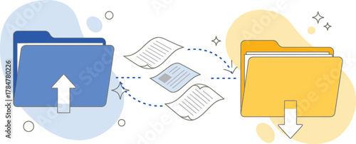 Securely transfer documents between folders with efficient file sharing and data migration concept
