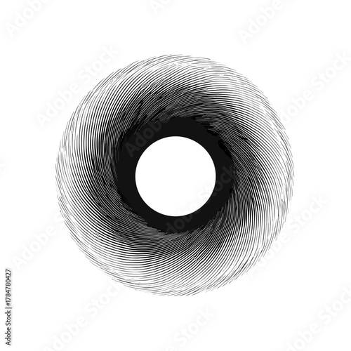 Abstract radial torus form with dynamic swirling lines representing depth, energy, and infinite motion in minimal geometry