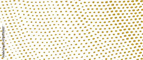 Abstract flowing wave pattern created with varying sized golden dots. Dotted graph paper with grid. Polka dot pattern, geometric seamless texture. Distressed  dotted banner frame for social media.