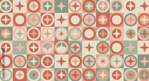 Retro Geometric Mosaic Pattern with Stars and Circles.
