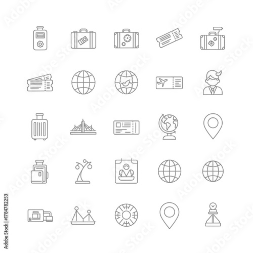 Travel and tourism icons set for vacation and journey.