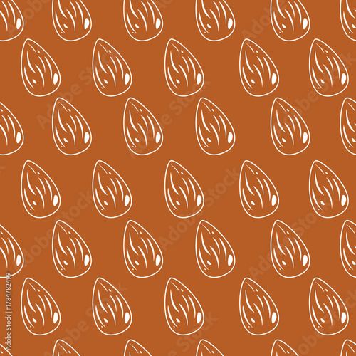 Almond line art style seamless pattern. Healthy and organic element illustration. Can be used for wallapper, decoration, paper wrapping and organic food branding 
