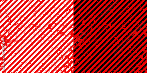 Warning sign with red and white diagonal lines. Attention, danger or caution symbol. Construction site signage, road safety notice, hazard banner, security alert shield. Vector illustration.