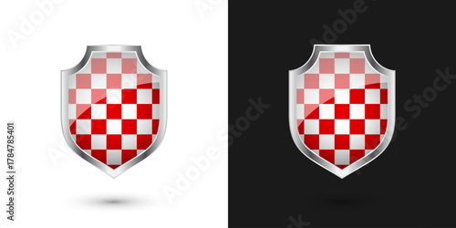 Glossy shields with red and black white. Security and protection concept. Cyber safety icons, internet privacy, web defense, digital data protection and   themes. Vector illustration.