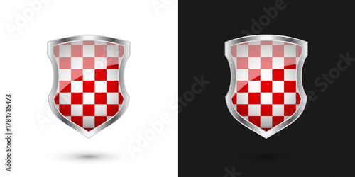 Glossy shields with red and black white. Security and protection concept. Cyber safety icons, internet privacy, web defense, digital data protection and   themes. Vector illustration.