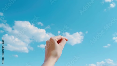 Hand gesture against sky background.