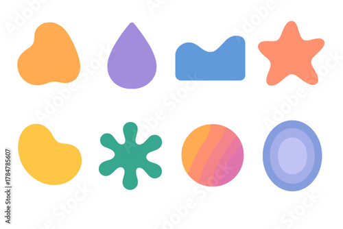 Abstract shapes silhouette icon set. featuring blob, droplet, curve, star, bean, starburst, circle, oval