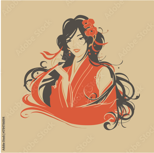 Traditional Japanese Geisha Woman Portrait Vector Art